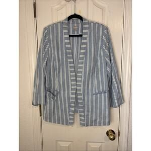 Chicos sz 2 cotton striped blazer coastal grandma blue and lightweight